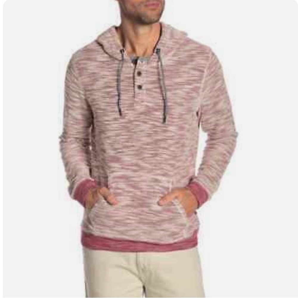 Union Textured Russet Long Sleeve Henley Hoodie Size Large